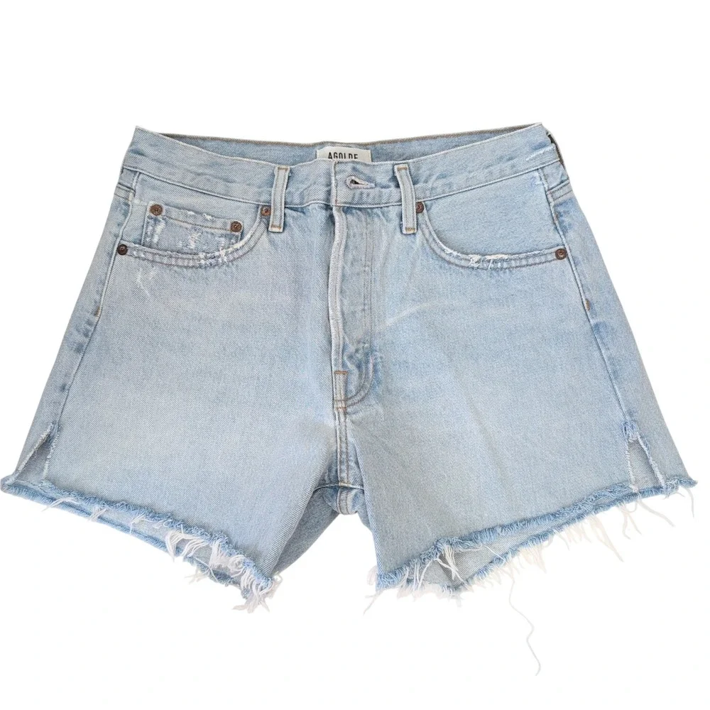 AGOLDE Parker Long High Rise Light Wash Denim Shorts 28 A9030-1141 Cutoffs